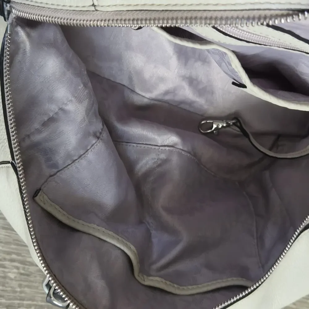 Michael Kors White Leather Satchel Handbag Black Handles No Shoulder Strap